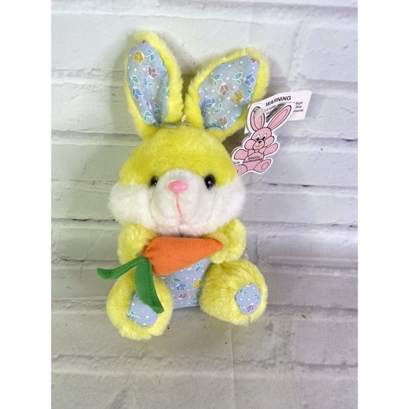 VTG Toy O Rama Special Expressions Yellow Bunny Rabbit Stuffed Animal & Carrot - Picture 1 of 7